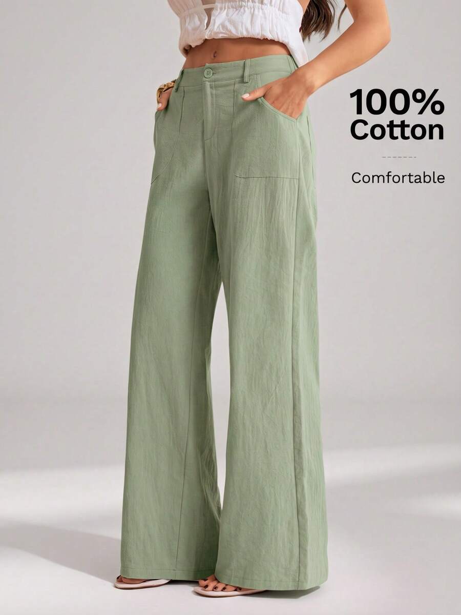 SHEIN Tall 100%水洗棉低腰直筒長褲 - 薄荷綠 - 查看 1
