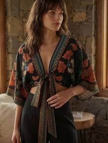 CAJUNI Women's Floral Print V-Neck Casual Versatile Daily Wear Shirt - Multicolor - View 3