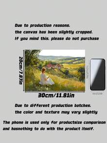 1pc Vintage Canvas Wall Art – Girl Reading In Peaceful Field, Floral Landscape Painting For Living Room Bedroom Dining Room, Unframed - multicolor - View 4