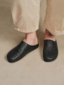 Solecia Retro Checkered Woven, Cork Insole Foot Cover Without Heel, Casual Sandals Bottom Closed Toe Half - Black - View 4
