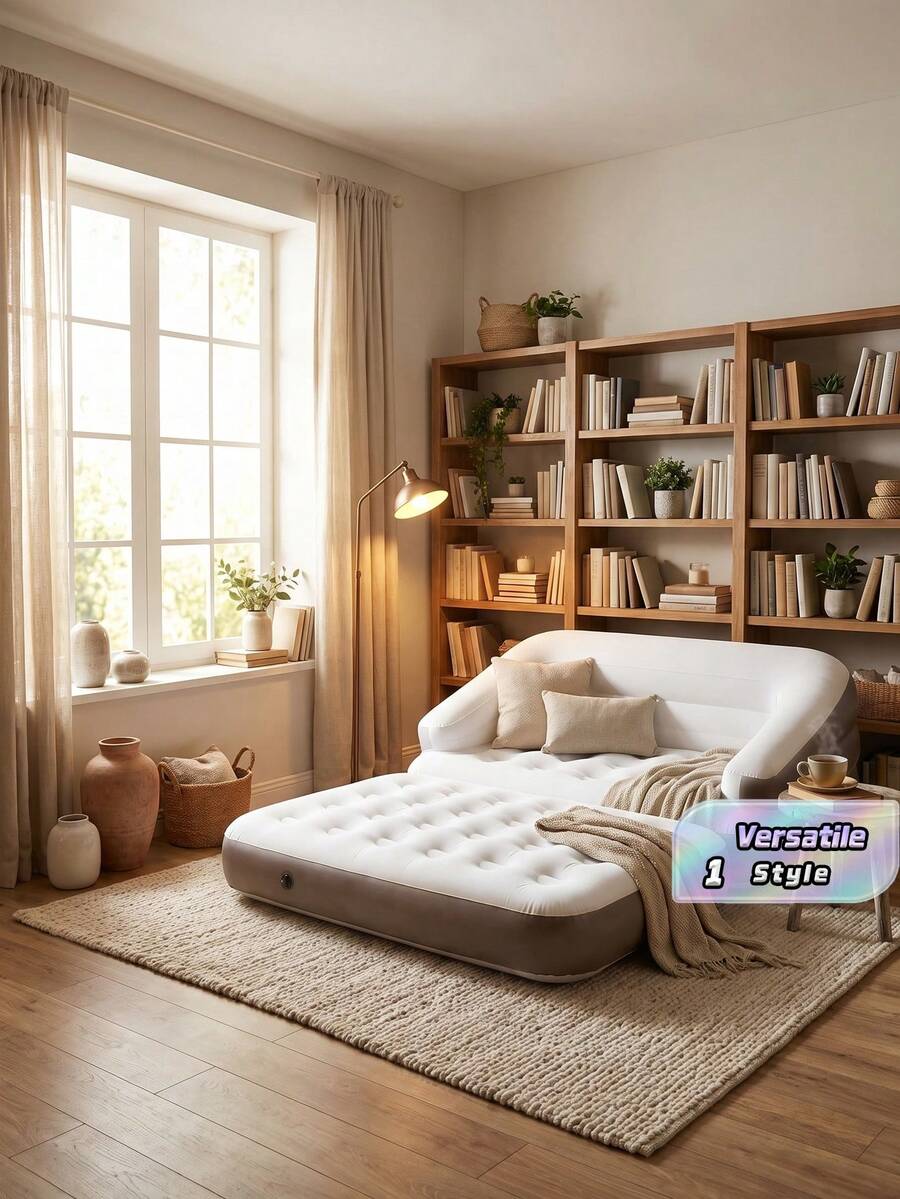 Sofá Inflável de Luxo Atualizado 5 em 1, Macio e Confortável, Feito de Materiais de Alta Qualidade, Design Inteligente, Uso Multifuncional. Pode ser Usado como Sofá e Cama de Casal. Adequado para Ambientes Internos e Externos como Sala de Estar, Quarto, Varanda, Festa no Jardim, Recreação ao Ar Livre, Viagem. Produto Essencial para Diversos Cenários e uma Excelente Opção de Presente para Feriados. Capacidade de Carga 200kg (Excluindo a Bomba de Ar), Equipamento de Camping - Multicolorido - Visão 1