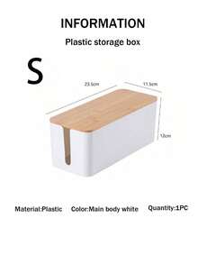 SHEIN 1 pieza Caja de almacenamiento de cables de bambú y madera, caja de almacenamiento de cables de datos, caja de gestión de cables de alimentación, caja de clasificación, estantería de cables de computadora y caja de enchufes - Blanco - Ver 11