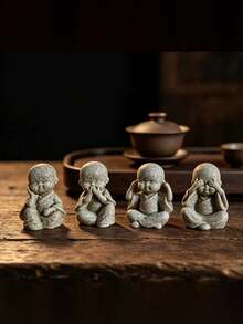 4 Buah Figur Biksu Buddha Kecil Kreatif, Dekorasi Rumah, Ornamen Meja, Aksesoris Lanskap Mini, Hadiah - Beraneka warna - View 7