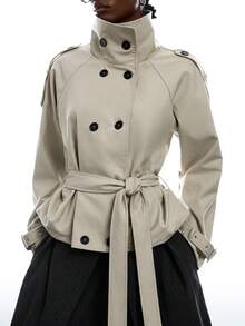 LYSMO Women's Solid Color Raglan Sleeve Double-Breasted Casual Trench Coat Office Wear For Women Going Out Outfits - White - View 2