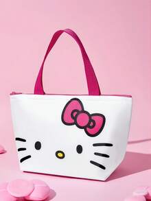 HELLO KITTY AND FRIENDS | SHEIN 蝴蝶結卡通臉印花保溫午餐手提袋，大容量保溫冷藏袋，適合女生學生，便攜手提包，適用日常通勤、野餐、食物儲存 - 白粉 - 查看 3