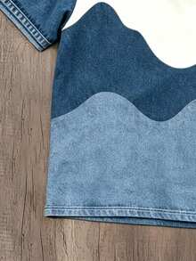Manfinity Hypemode Men's American Retro Wave Colorblock Denim Effect Patchwork Polo Shirt - Multicolor - View 5
