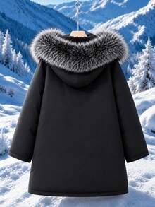 Teen Boys British Style Mid-Length Parka Jacket With Faux Fur Collar - Black - View 2