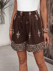 EMERY ROSE Women's Casual Versatile Daily Travel Shorts With Pockets And Drawstring Waist - Coffee Brown - View 4