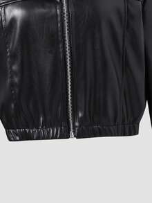 SHEIN Jaket Kulit PU untuk Remaja Perempuan, Jaket Motor Pendek Hitam, Modis untuk Kembali ke Sekolah di Musim Gugur - Hitam - View 7