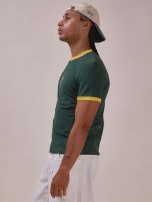 Musero Brazil Muscle Fit Ringer Tshirt Contrast Neck And Sleeve Detail Spring Summer Essentials - Green - View 3