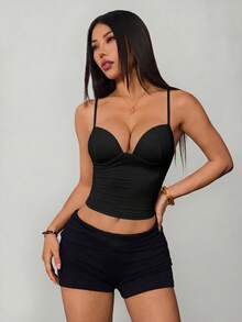 Vivamere Longline Corset Bustier Tank Top With Underwire Support And Adjustable Straps - Black - View 8