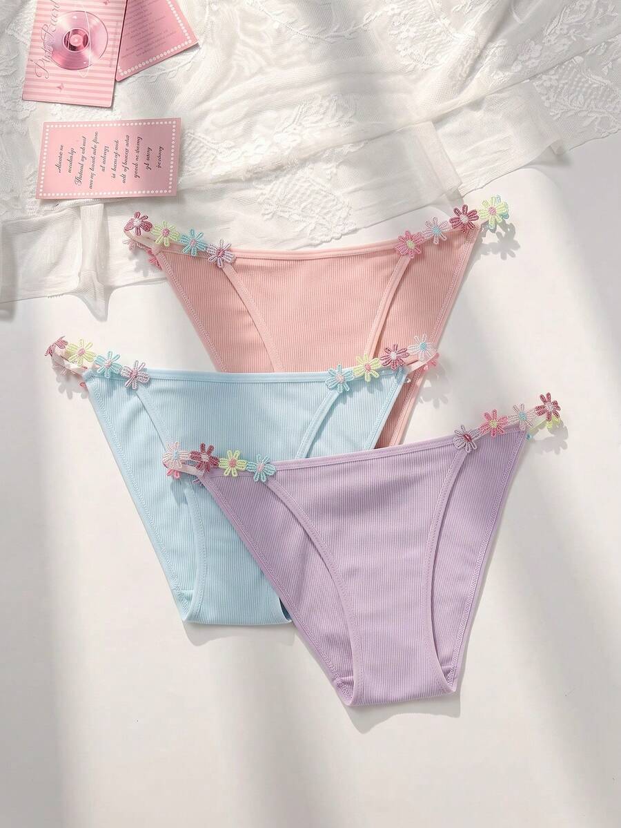 FairyFlirt 3 件装女士花卉装饰时尚内裤