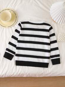 SHEIN Single Boys' Knitted Sweater, Stylish Striped Versatile Top - Royal Blue - View 2