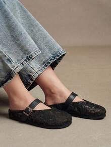 Solecia Women's Slip-On Thick Soled Mule Loafers, Casual Spring/Autumn Shoes For Christmas - Mesh black - View 2