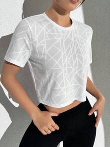 SHEIN Sovereign Charm 拼接休閒舒適運動T恤 - 白色 - 查看 4