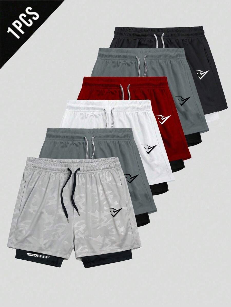 Gym Rark Pantalones cortos deportivos de doble capa con cordón en la cintura para hombres - Gris - Ver 1