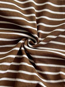 Soleia Sexy Casual One Shoulder Ruched Striped Sleeveless Top - Coffee Brown - View 6