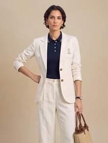 Nima Coro Linen Lyocell Fabric Elegant Preppy Classy Commute Office Formal Minimalist Old Money Teachers' Day Blazer With Lapel Lining Side Slit Metal Buttons - Apricot - View 12