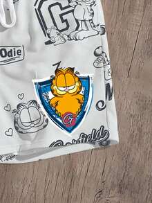 GARFIELD | SHEIN Manfinity Joysei 男士字母卡通印花抽繩腰短褲 - 灰色 - 查看 5