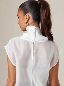 Hauture Women's Solid Color Stand Collar Casual Versatile Daily Travel Shirt - White - View 6