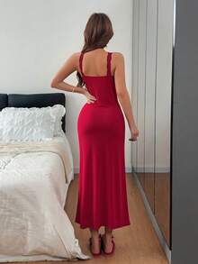 Napfluff Women's Casual Sexy Lace Strap Dress With Design Detail - Burgundy - View 2
