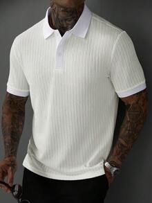 Manfinity Homme Men's Solid Color Minimalist Daily Wear Short Sleeve Polo Shirt, Formal - White - View 1