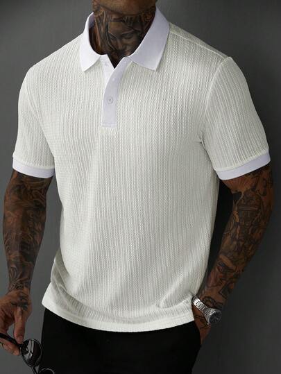 Manfinity Homme 男士純色極簡日常穿著短袖 Polo 衫，正式款