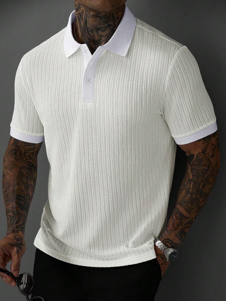 Manfinity Homme Men's Solid Color Minimalist Daily Wear Short Sleeve Polo Shirt, Formal - White - View 1