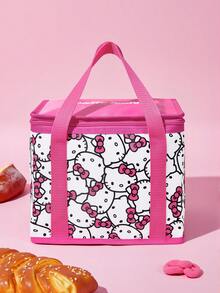 HELLO KITTY AND FRIENDS | SHEIN 蝴蝶結卡通貓印花保溫午餐手提袋，拉鍊保溫冷藏袋，適合女生學生，便攜手提包，適用野餐與日常食物存放 - 粉色 - 查看 3