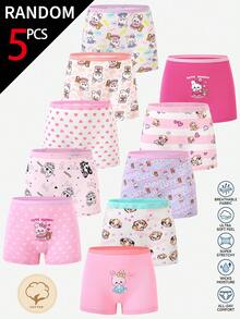 SHEIN [5 Sets Random] Girls Toddler Stylish Underwear,Soft Cotton Cartoon Rabbit Pattern Heart Graphics Striped Designs Light Pink White Purple Boxer Briefs - Multicolor - View 4