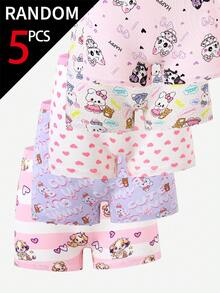 SHEIN [5 Sets Random] Girls Toddler Stylish Underwear,Soft Cotton Cartoon Rabbit Pattern Heart Graphics Striped Designs Light Pink White Purple Boxer Briefs - Multicolor - View 7
