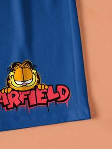 GARFIELD | SHEIN Conjunto casual de camiseta de manga corta con estampado de dibujos animados y pantalones cortos para niño preadolescente - Blanco - Ver 6