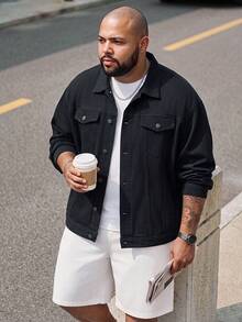 Sorvial Plus Size Men's Casual Washed Denim Jacket Black Jean Jacket Men - Black - View 5