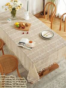 Cirelle 1pc Boho Crochet Round Tablecloth, Vintage Knit Hollow Out Table Cover With Tassels, Rustic Macrame Tablecloth For Dining Room, Kitchen, Cafe Decor - Beige - View 23