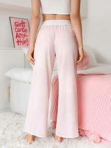 PetitDoll 1pc Pink Plaid Loose Comfortable Women's Pajama Pants - Pink - View 2
