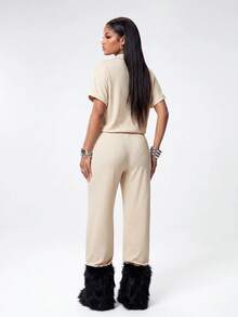 Gowayae Gowayae Women's New Chinese Style Frog Button Set, Summer Loose Short Sleeve Wide Leg Pants, Comfortable Home Wear, Can Be Worn Out, 2 Pieces Set - Apricot - View 7