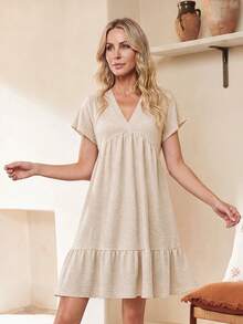 EMERY ROSE Women'S Solid Color Ruffle Hem Dress - Apricot - View 3