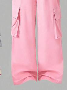 SHEIN 青少年女孩休閒簡約百搭愛心印花T恤與工裝褲兩件套，春/秋季 - 彩色 - 查看 6