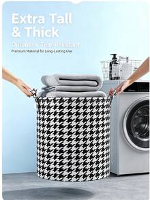 2Pcs Upgraded Large Capacity Laundry Baskets With Waterproof Coating, Storage Bin For Clothes Toys Sundries, Suitable For Bedroom Bathroom Dormitory - Black and White Houndstooth - View 5