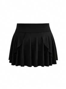 SHEIN Cheerettes 女款大尺碼純色休閒健身裙褲，附口袋 - 黑色 - 查看 5