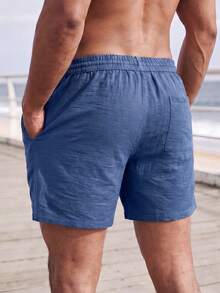 CoralVoy Men's Casual Textured Drawstring Waist Pocket Beach Shorts - Navy Blue - View 2