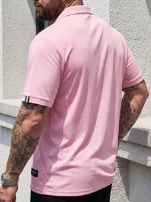 DRIVNCORE Men's Plus Size Plain Color Applique Casual Versatile Short Sleeve Polo Shirt, Summer, Formal, Ceremony - Pink - View 2