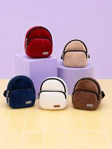 PETSIN 1PC Korean Style Plush Pet Self Backpack Harness Bag, Soft Fluffy Short Velvet Material With Solid Color Minimalist Mini Backpack Shape & Double Zipper Storage Pockets, Adjustable Strap Design For Carrying Pet Snacks Poop Bags Small Supplies - Multicolor - View 3