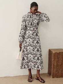 Aveloria Modichic French Elegant Pleated Chest Design Fashion Off-White Long Sleeve Dress With Matching Fabric Belt Day Party Work Autumn - Multicolor - View 6