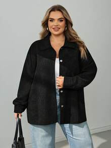 SHEIN CURVE+ 女款大尺碼黑色休閒夾克，秋冬晚餐穿搭 - 黑色 - 查看 9