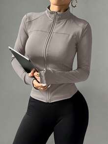 Easithlete Easithlete 修身健身運動跑步拉鍊彈性緊身塑形休閒長袖瑜伽外套 - 燧石 - 查看 5