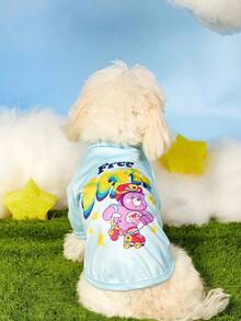 Care Bears X PETSIN 1件自由風格泰迪熊星星卡通圖案印花藍色插肩袖T恤，適用於貓狗，清新活潑可愛且彈性佳，適合室內遊戲或戶外日常奔跑 - 淺藍色 - 查看 10