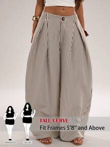 SHEIN Tall CURVE Plus Size Fashion Commuter Striped Curved Leg Pants Fall - Brown - View 1