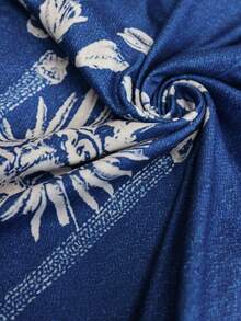 Balvessa 2026 New Denim Effect Print Knit Elastic Slim Fit Long Sleeve Short Dress - Dark Wash - View 3