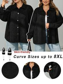 SHEIN CURVE+ 女款大尺碼黑色休閒夾克，秋冬晚餐穿搭 - 黑色 - 查看 1